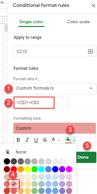 google sheets compare two rows conditional formatting 2