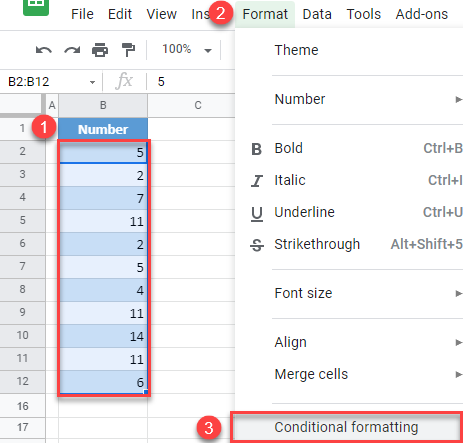 google sheets conditional formatting