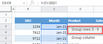 google sheets create an outline 2