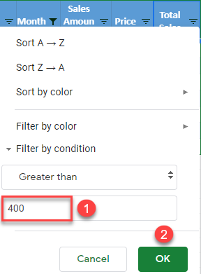 google sheets filter by column 4