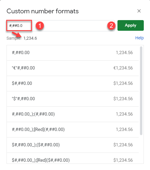 google sheets set decimal limit 2