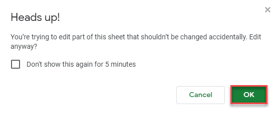 google sheets show a warning 1