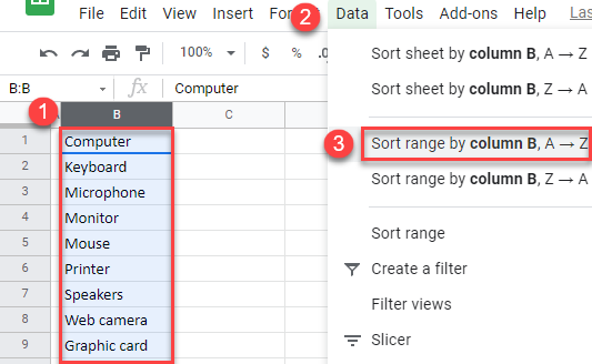 google sheets sort column alphabetically 1