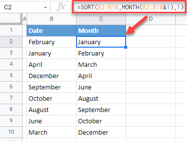 google sheets sort months as text 1