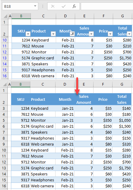 remove filters excel initial data