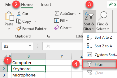 sort column by filter a to z 1