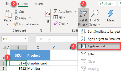 sort multiple columns custom sort 1a