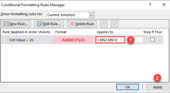 apply conditional formatting edit rule 1