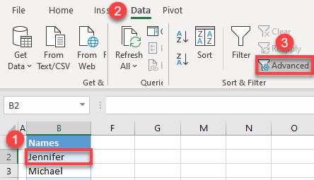 find unique values advanced filter