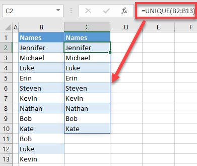 find unique values unique function