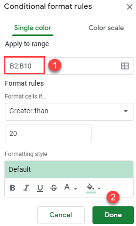 google sheets apply conditional formatting edit rule 2