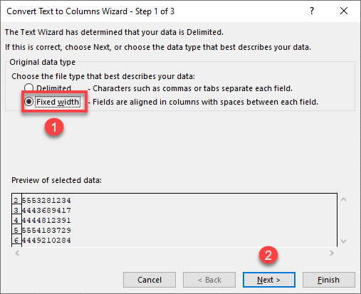 separate numbers text to columns 1