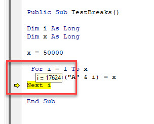 VBABreaks Variable Value