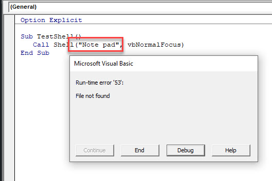 VBA Shell Notepad Error