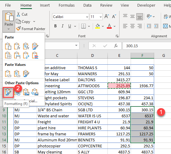 condformatting paste formatting