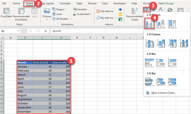 Insert Bar Chart in Excel