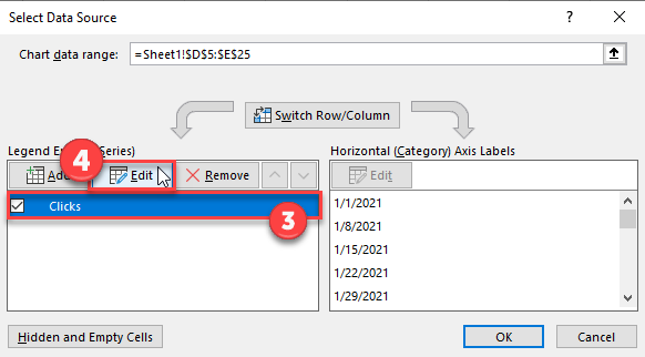 Switch X Axis Value Series in Excel