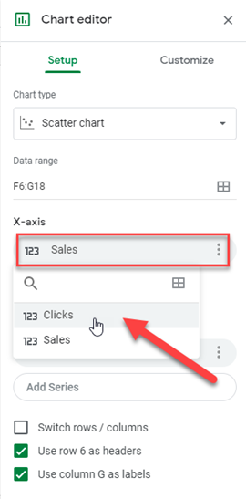 Switch X Y Axis on Google Sheets