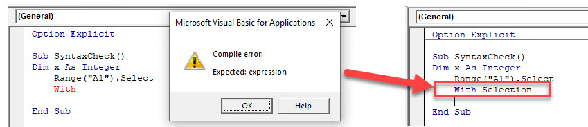 VBASyntaxError With