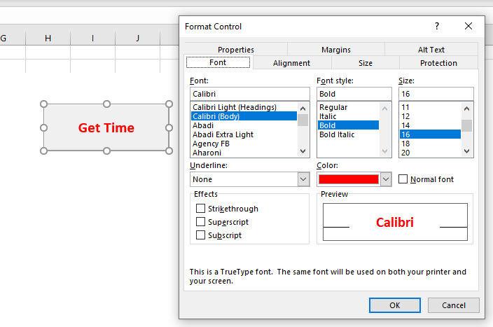 VBA_Buttons FormControl Format