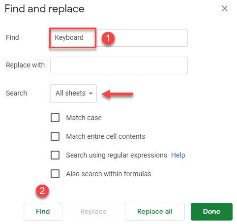 google sheets find and replace 2