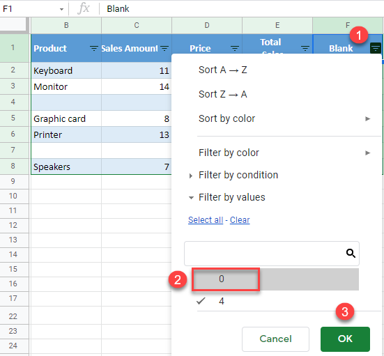 google sheets hide blank rows 2