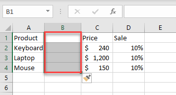 insert shift cells right 4