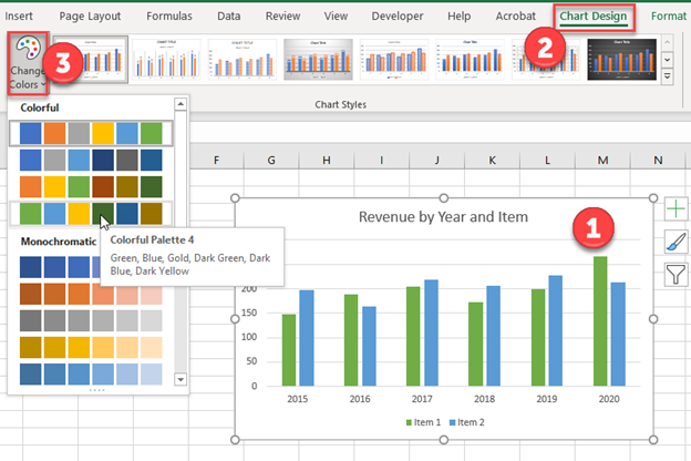 Change Theme Colors for Graph or Chart in Excel