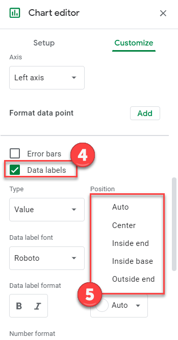 Check Data Labels on Graph and Chart in Google Sheets