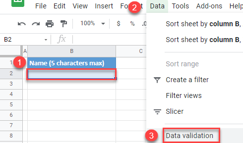 google sheets data validation