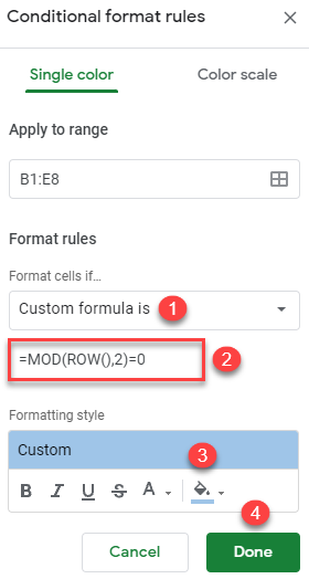 google sheets display data with banded rows 2