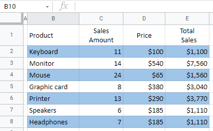 google sheets display data with banded rows final