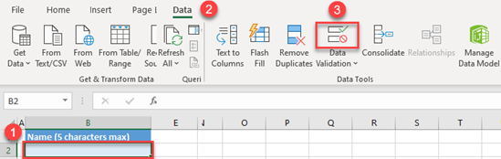 set a character limit data validation