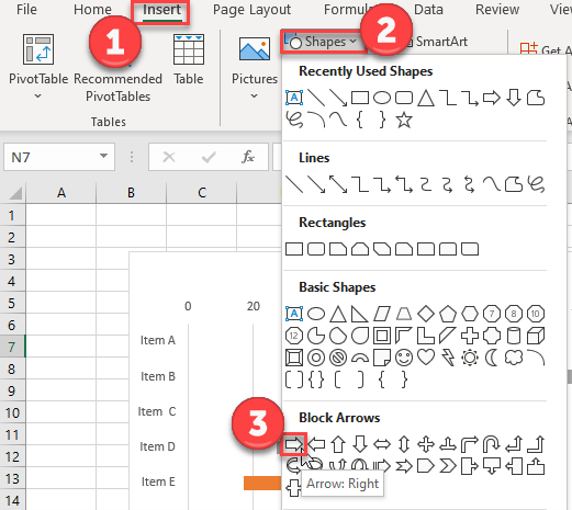 Create Arrow Shapes for Arrow Chart in Excel