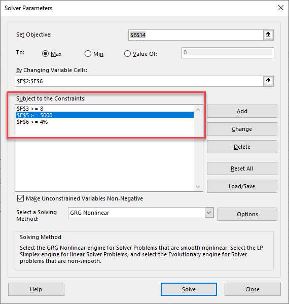 Solver Constraints