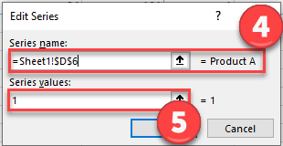 Update the First Series for hte Dot Plot in Excel