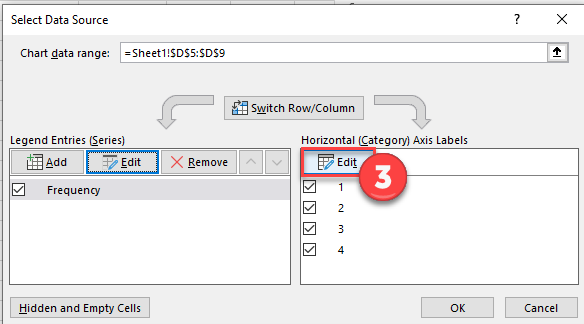 Edit Horizontal X Axis with Midpoint Values for Polygon Frequency Excel