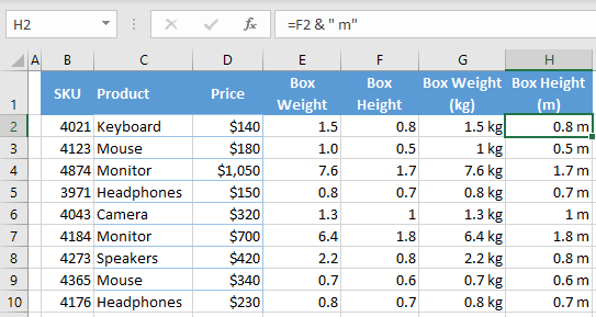 add units to numbers 6