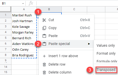 google sheets transpose rows columns 2