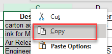 CopyCells right click copy