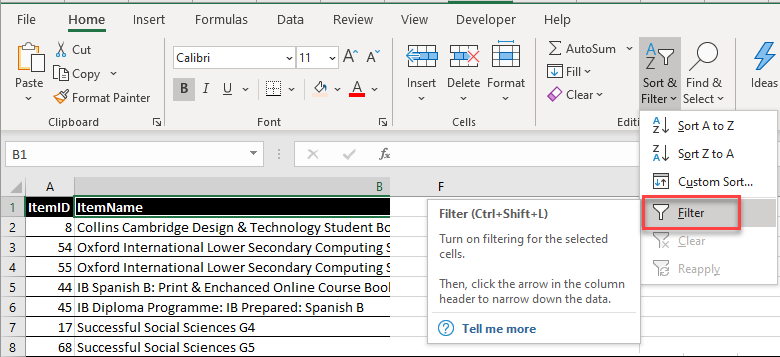 FilterData Ribbon