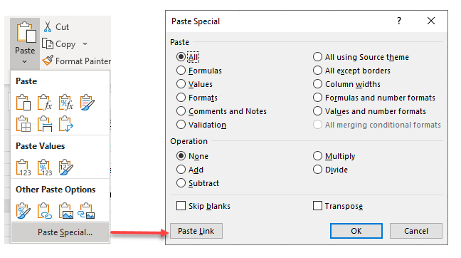 crossreference pastespecial pastelink