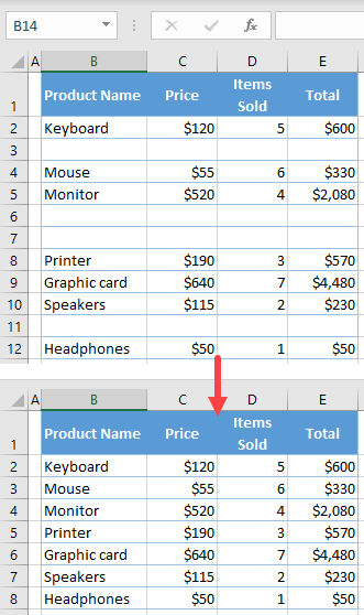 delete blank rows initial data