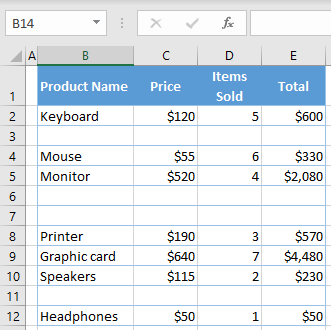 delete blank rows initial data