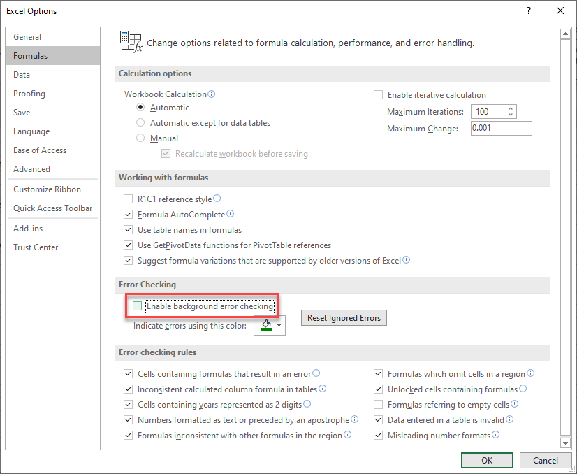 greentriangle disable error checking