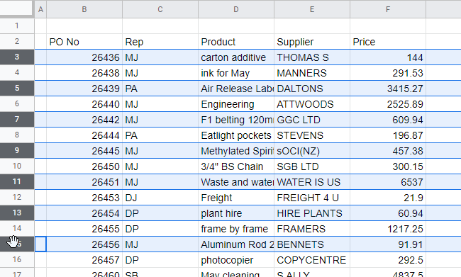 select every other row gs control key