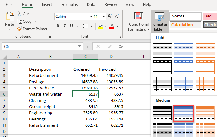 altrowcolor format table