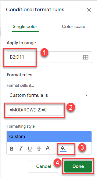 altrowcolor gs conditional formatting rule