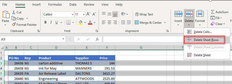 deletemultiple non adjacent delete rows 