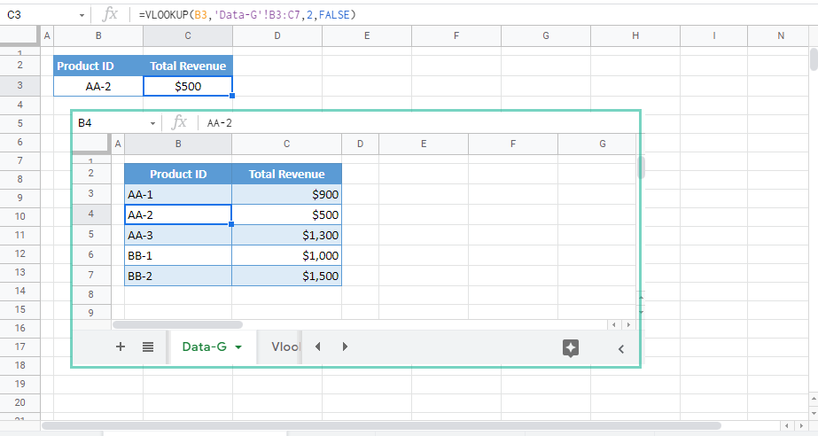 vlookup between sheets G Sheet